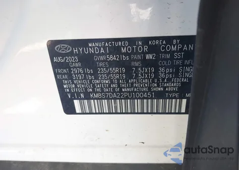 2023 Hyundai Santa Fe Plug-In Hybrid Limited z USA, uszkodzony, nr VIN KM8S7DA22PU100451